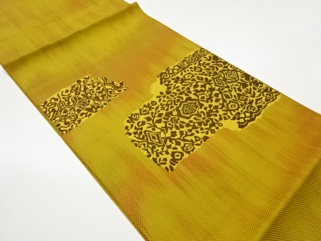 JAPANESE NAGOYA OBI / CHIKUZEN HAKATA / WOVEN FLORAL PLANTS